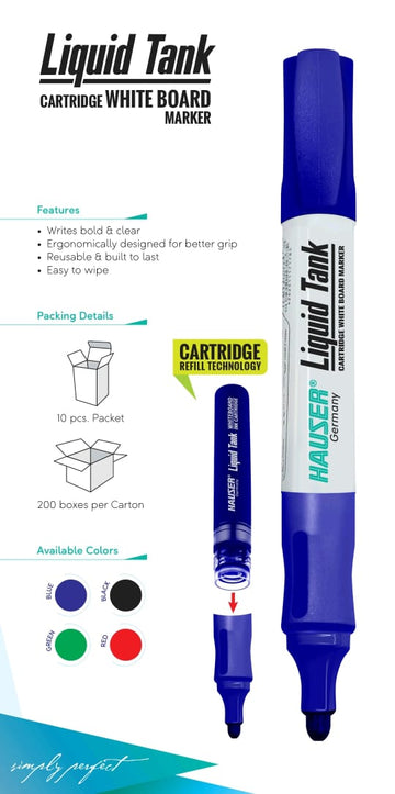 Liquid Tank White Board Marker - Hauser Germany - 10 pcs