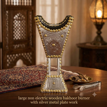 Elegant Silver Large Size Bakhoor Burner (Metal+Wooden)